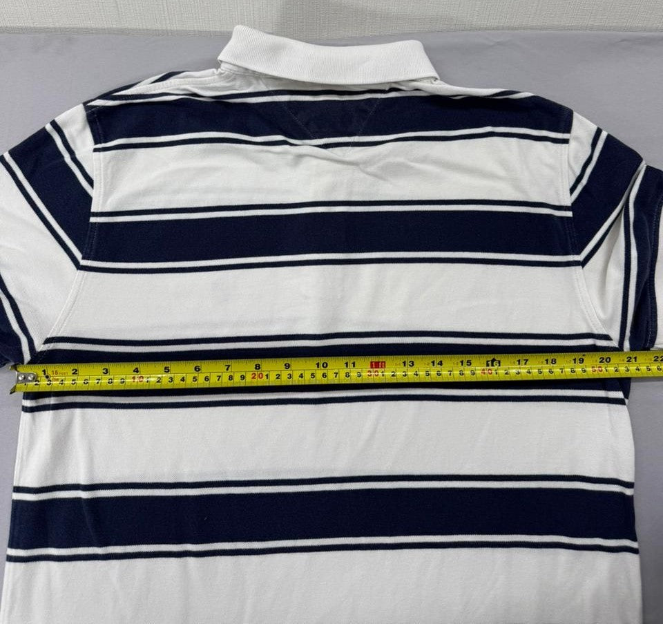 Tommy Hilfiger Men's Navy Stripe Polo Shirt Size L Custom Fit Cotton