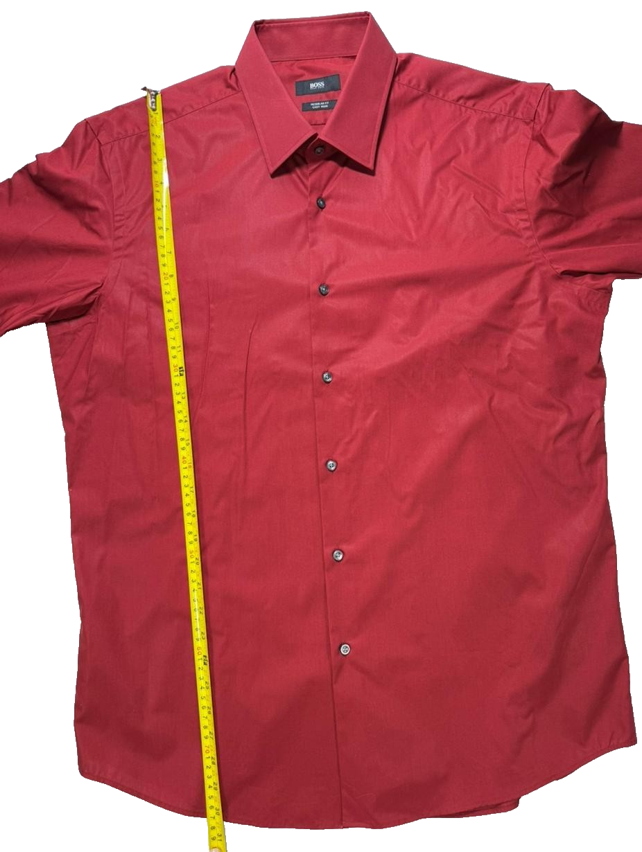 Hugo Boss Men's Shirt Red Regular Fit Easy Iron Size 43 Long Sleeve