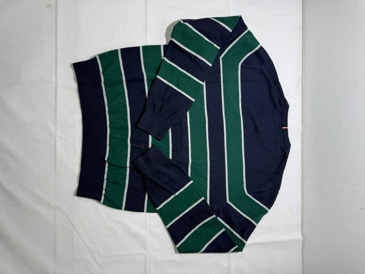 Tommy Hilfiger Men's Striped Crewneck Sweater Navy Green Size L
