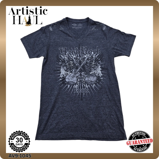 Hard Rock Cafe Unisex Gray T-Shirt – Size S, Short Sleeve, V-Neck