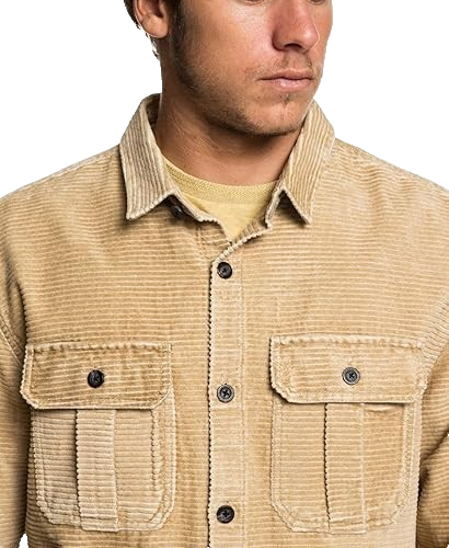 Quiksilver Men's Tan Corduroy Button-Up Shirt Long Sleeve Casual Size M