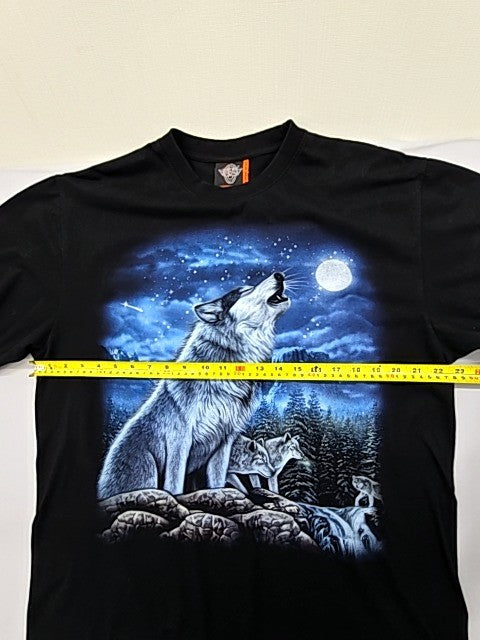 Rock Eagle Men's Glow Wolf Howling Moon Black T-Shirt XL Vintage