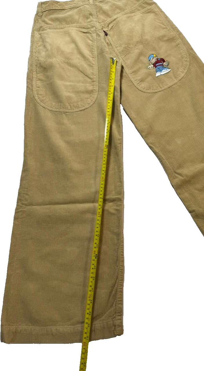 Arnold Lobel Cartoon Embroidered Wide Leg Corduroy Pants | High Rise Unisex Streetwear Pants| Size 38