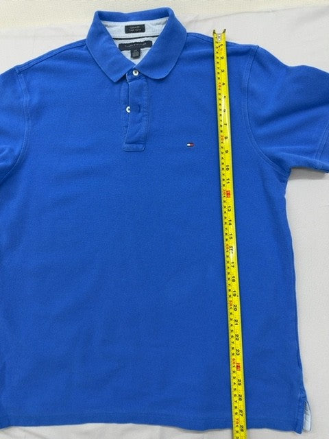 Tommy Hilfiger Men's L Royal Blue Cotton Pique Polo Short Sleeve Custom Fit