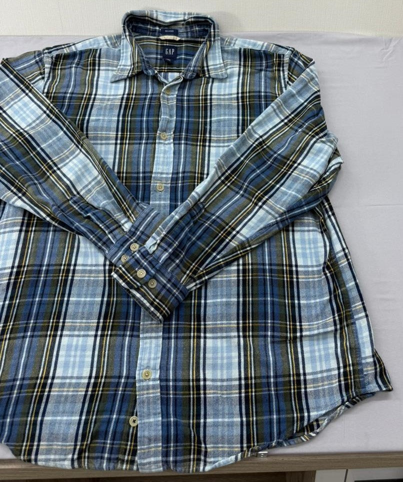 Gap Men's Blue Multi Plaid Flannel Button-Down Shirt XXL Relaxed Fit