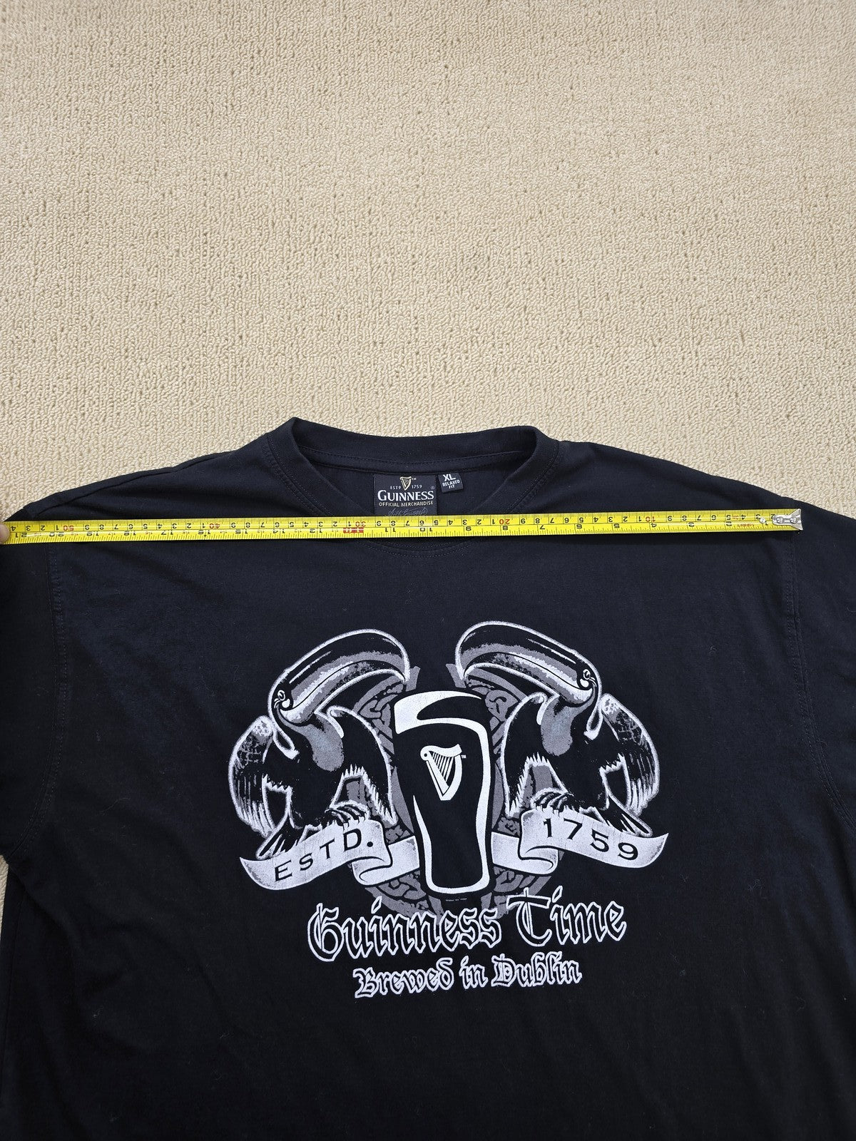 Guinness Men's XL Black T-Shirt 100% Cotton Short Sleeve