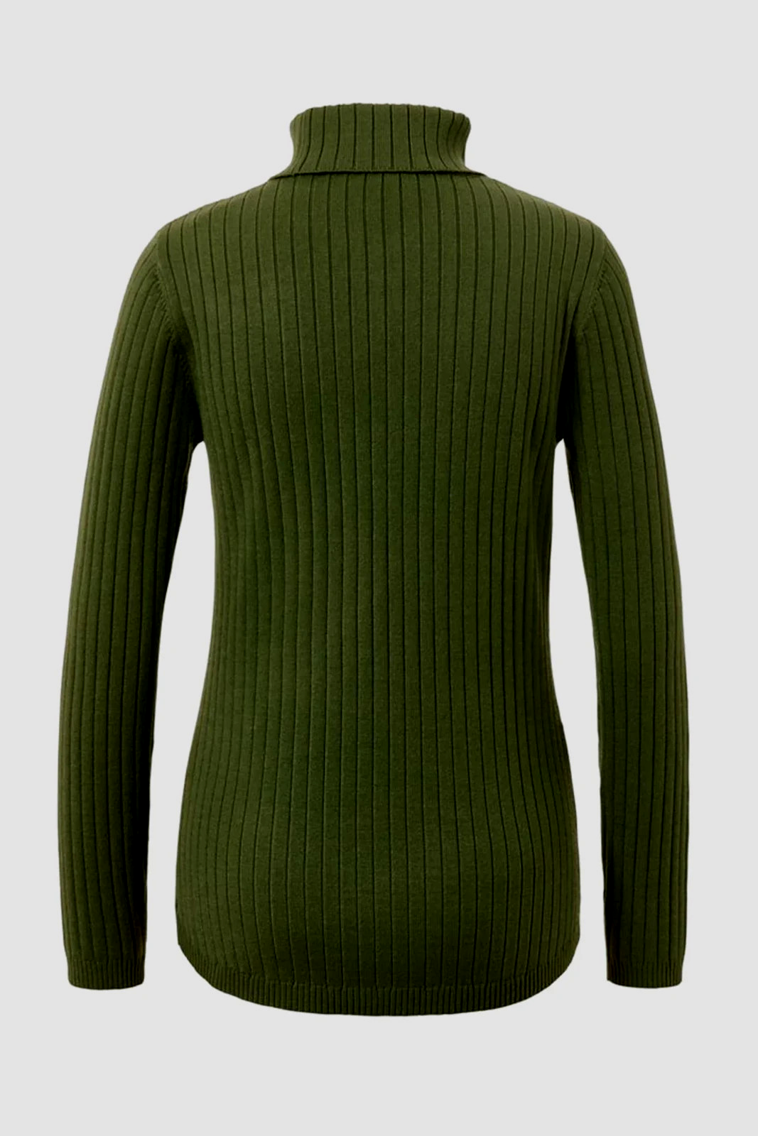 Women Turtle Neck Long Sleeve Ribbed Sweater, Dark Green | M