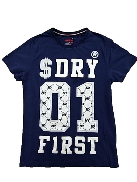 Superdry Vintage Label Navy L Men's Cotton T-Shirt Relaxed Fit Logo