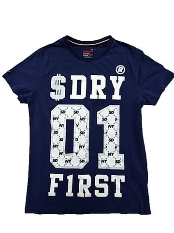Superdry Vintage Label Navy L Men's Cotton T-Shirt Relaxed Fit Logo