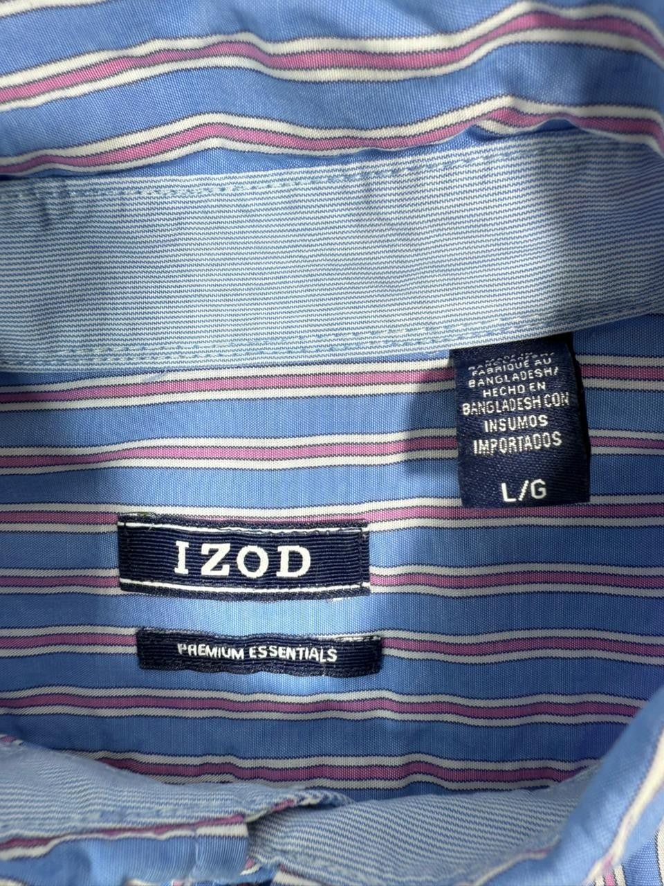 Izod Men's Blue Pink Striped Long Sleeve Button Shirt Size L