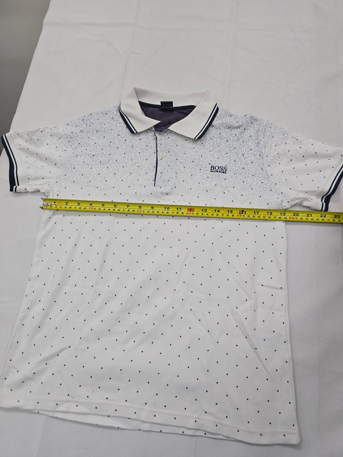 Hugo Boss Men's White Polo T-Shirt Short Sleeve Polka Dot Logo Size L Made in Tu