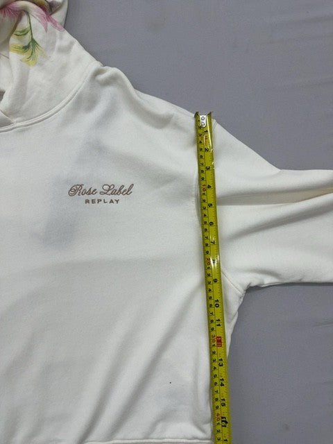 Replay Organic Cotton Floral Hoodie White L Long Sleeve