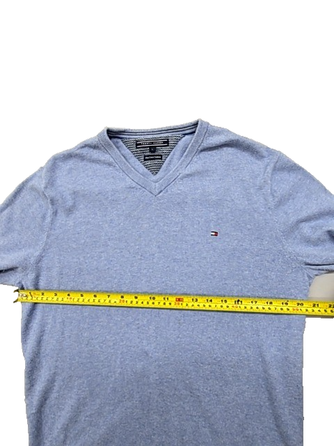 Tommy Hilfiger Men's Light Blue V-Neck Cable Knit Sweater L Pima Cotton Cashmere