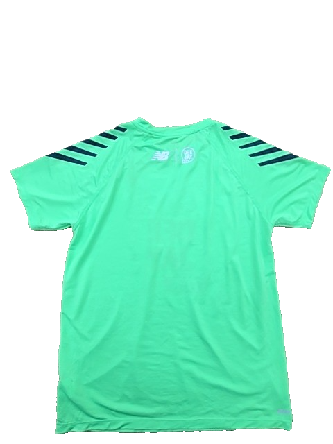 New Balance Men's Green Striped Running T-Shirt Size M Short Sleeve