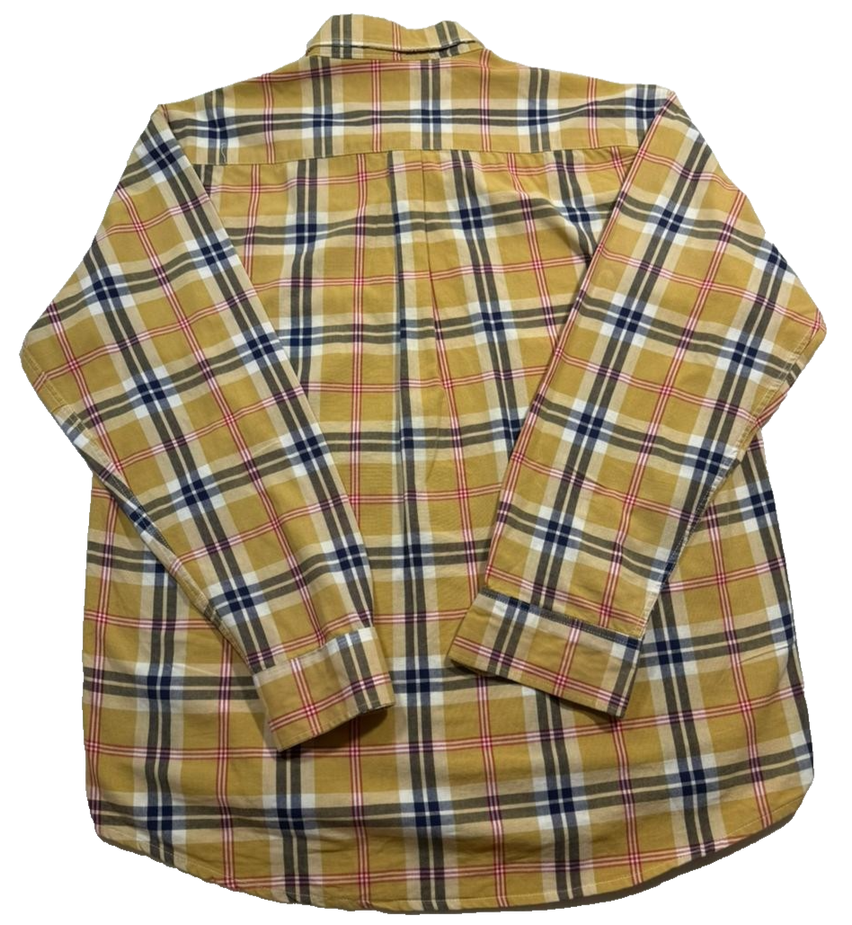 Lacoste Men'S Yellow Plaid Button Down Shirt Long Sleeve Flannel Size L