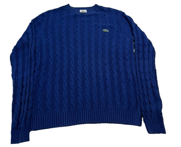 Lacoste Men Bright Blue Cable Knit Sweater Croc Logo Long Sleeve Size 3