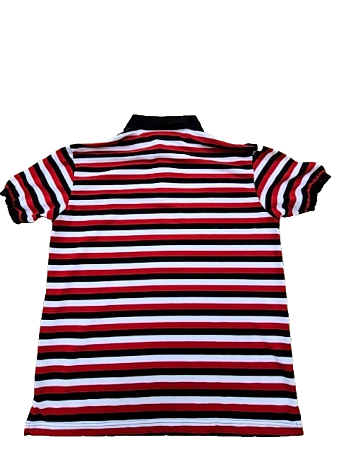 Lacoste XL Short Sleeve Striped Polo Shirt Red Black White Button Men