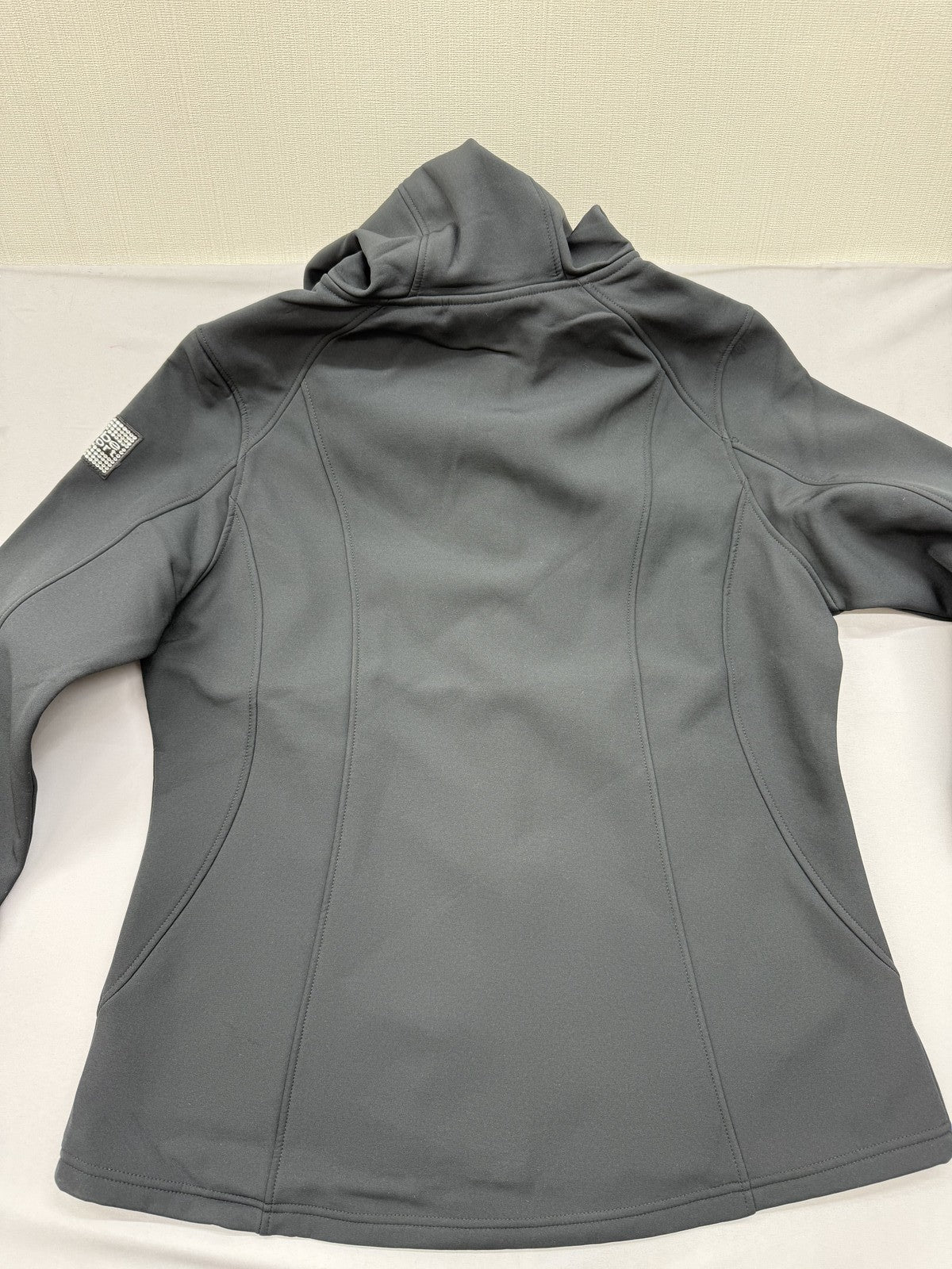 Bebe Sport Hooded Athletic Jacket L Charcoal Gray Tunic Zip Thumb Holes