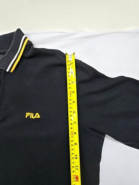 Fila Men's Black Long Sleeve Polo Shirt Size L Yellow Trim Cotton