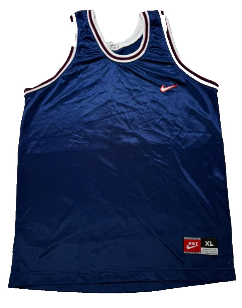 Vintage Nike Team Basketball Jersey In Dark Blue With White And Red Trim - XL