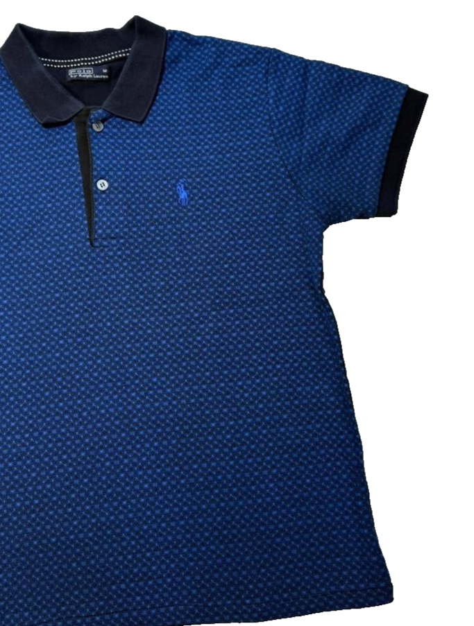 MEN Polo Ralph Lauren Blue Pattern Short Sleeve Polo Shirt M