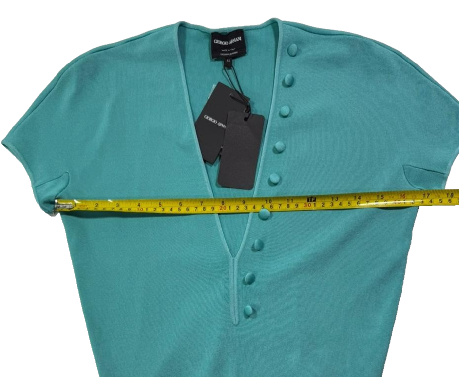 BNWT Giorgio Armani Women's Turquoise Short Sleeve Bodysuit V-Neck Size 44