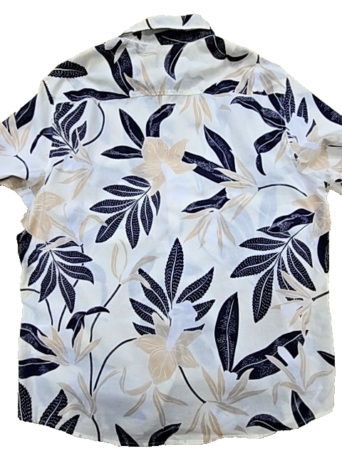 H&M Men's Black/White Leaf Resort Shirt XL Regular Fit Cotton