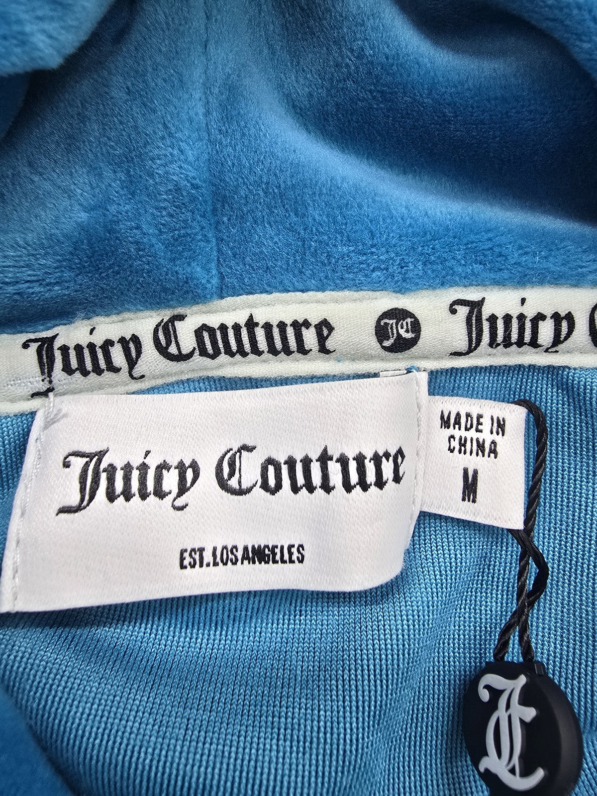 Juicy Couture Icons Velour Pullover Hoodie M Regal Blue Y2K Rhinestone
