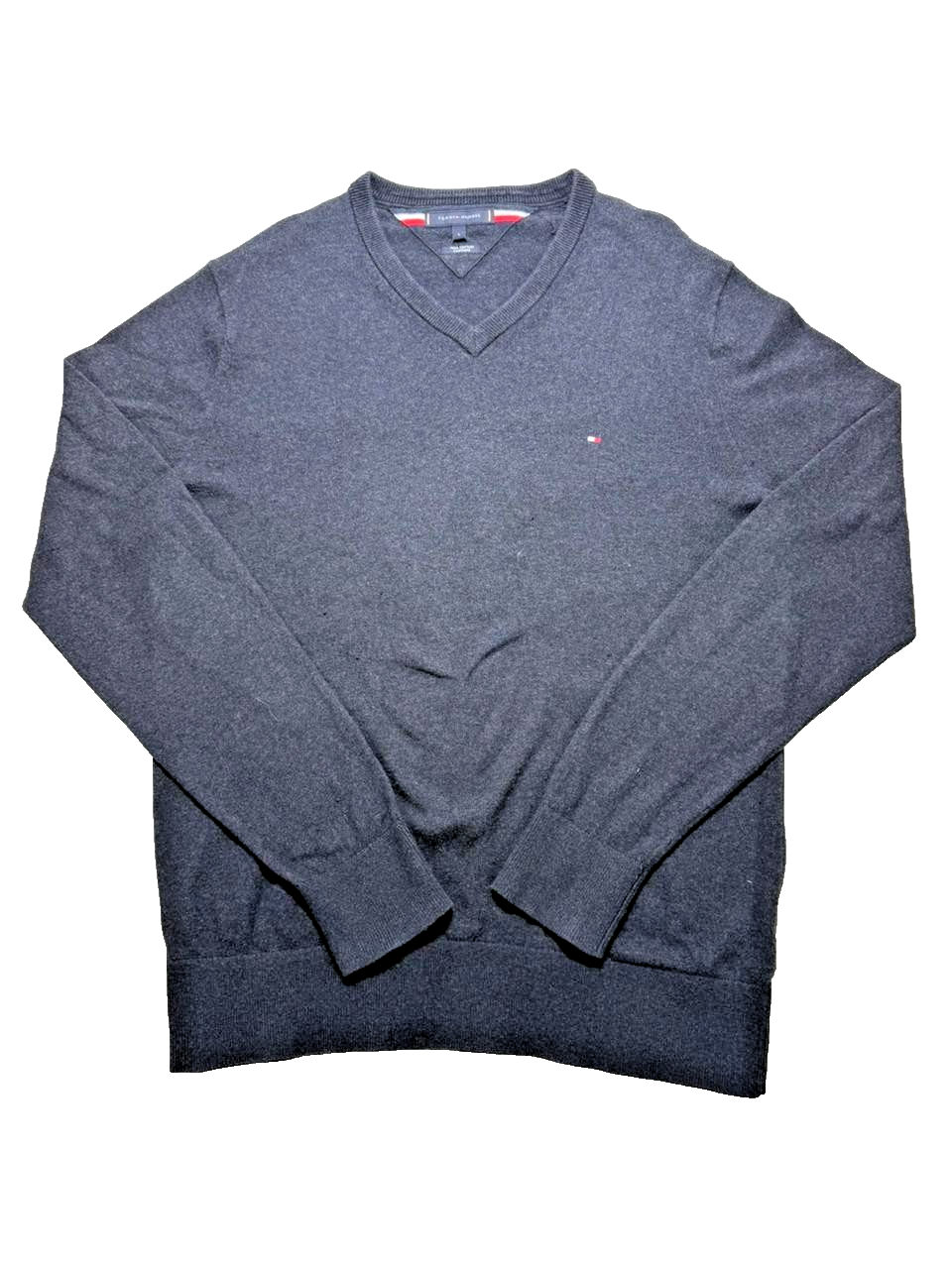 Tommy Hilfiger V-Neck Sweater Men's Large Dark Blue | Pima Cotton Cashmere