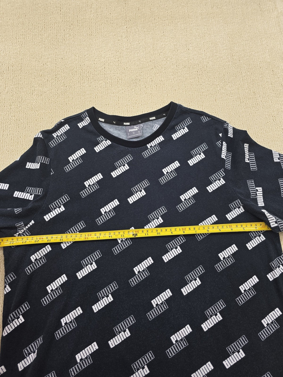 Puma Men's XL Black Brand Love All-Over Logo Print T-Shirt Cotton
