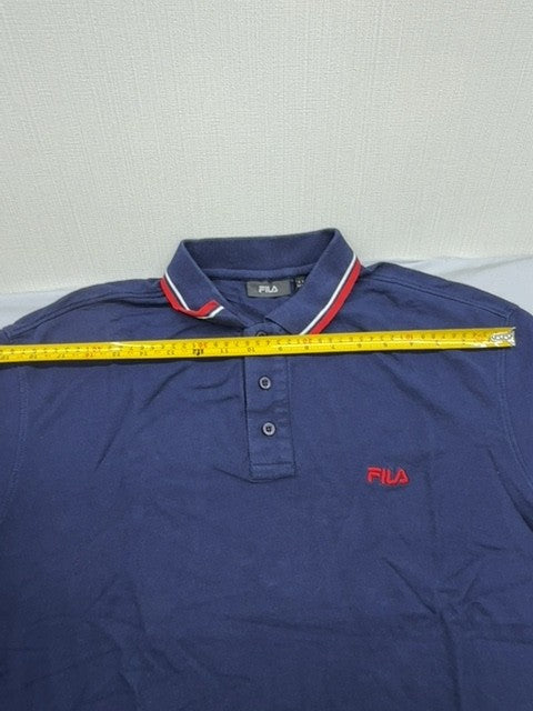Fila Men's Navy Striped Collar Polo Shirt XL Cotton Pique Short Sleeve
