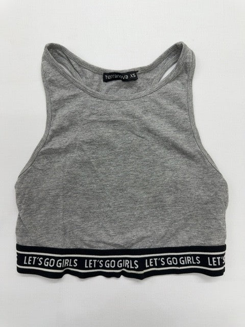 Terranova Girls Gray Crop Tank Top XS Striped Text Band Jersey Casual BNWT