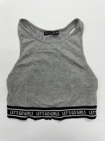 Terranova Girls Gray Crop Tank Top XS Striped Text Band Jersey Casual BNWT