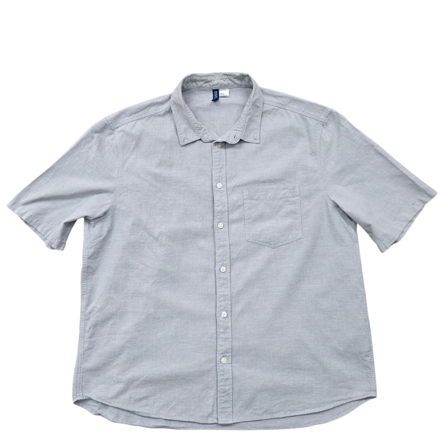 H&M Men's Light Blue XL Chambray Button-Up Short Sleeve Shirt