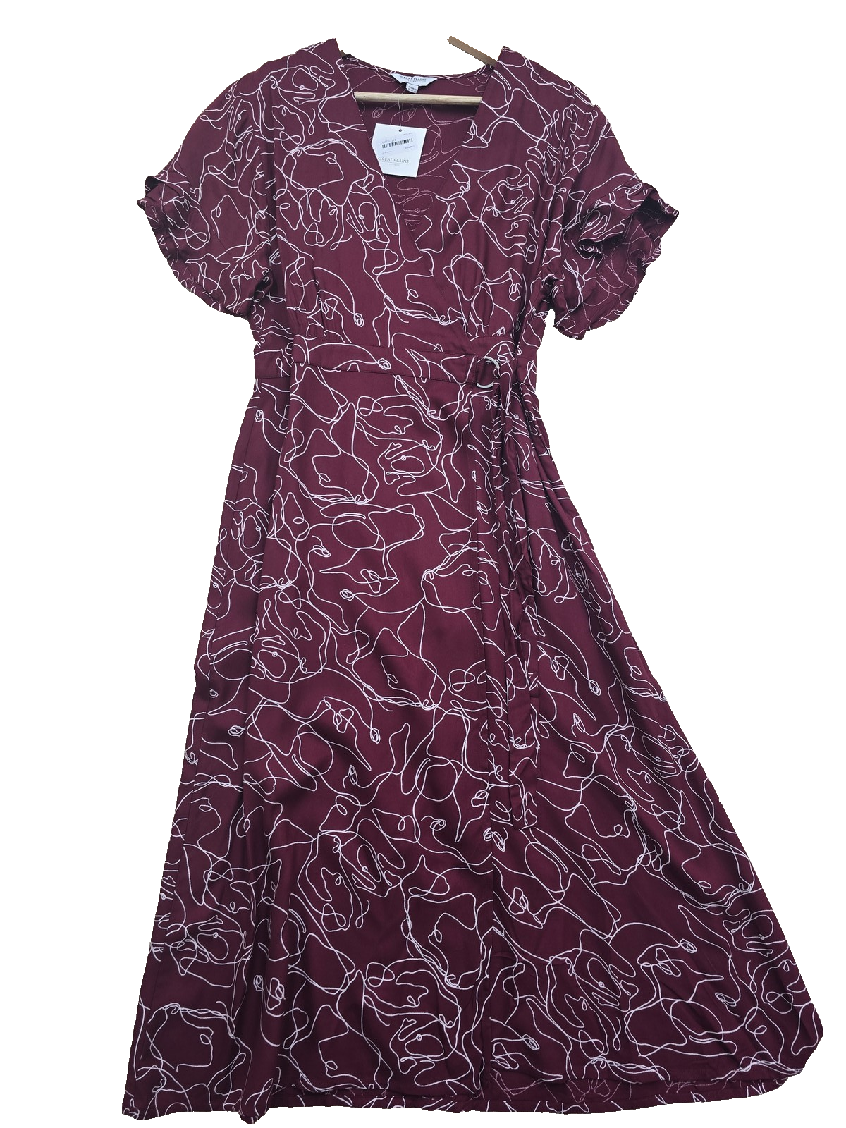 Great Plains Burgundy Abstract Wrap Maxi Dress M Viscose