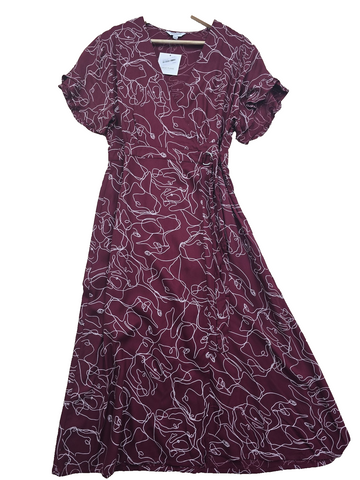 Great Plains Burgundy Abstract Wrap Maxi Dress M Viscose