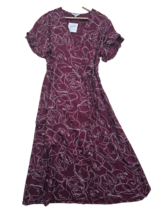 Great Plains Burgundy Abstract Wrap Maxi Dress M Viscose