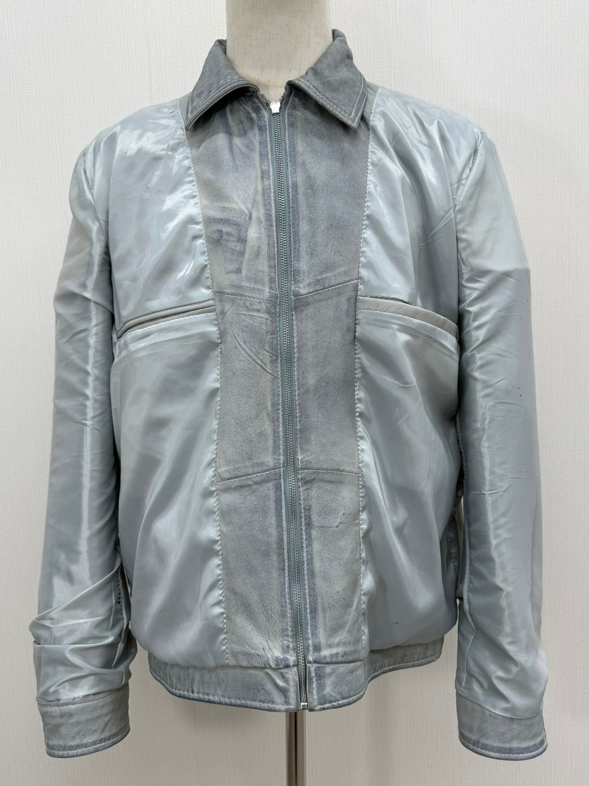 Men's Italian Sheepskin Genuine Leather Premium Soft Jacket Blue Coat Size Large