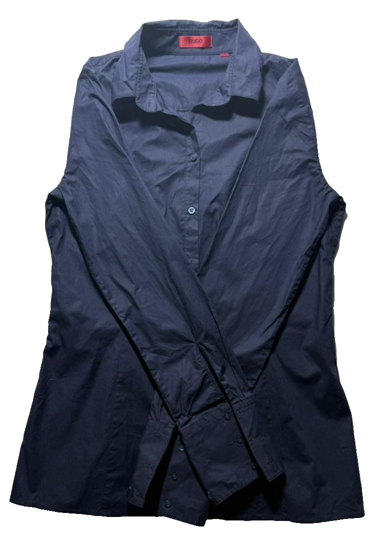 Hugo Boss Navy Blue Women'S Long Sleeve Button-Down Blouse Shirt - Size S