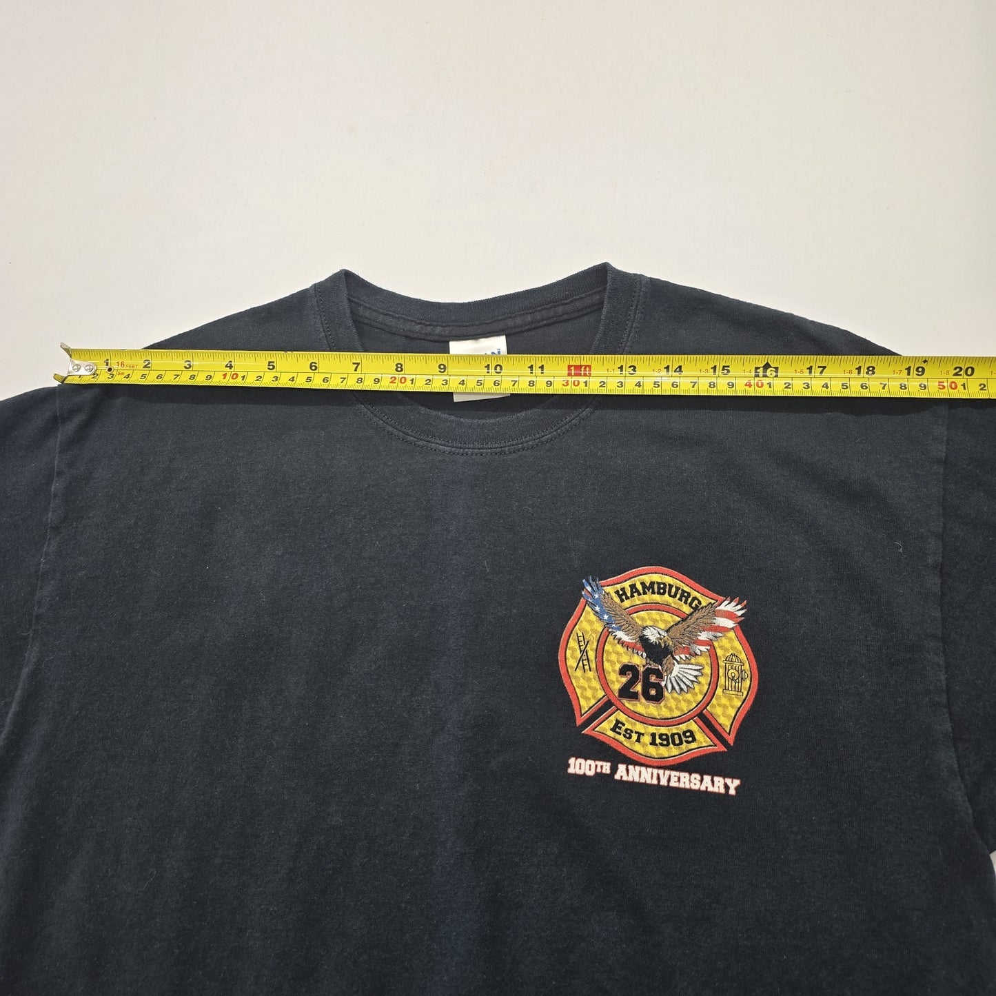 Gildan Men Black Fire Dept 100th Graphic T-Shirt Size L Regular
