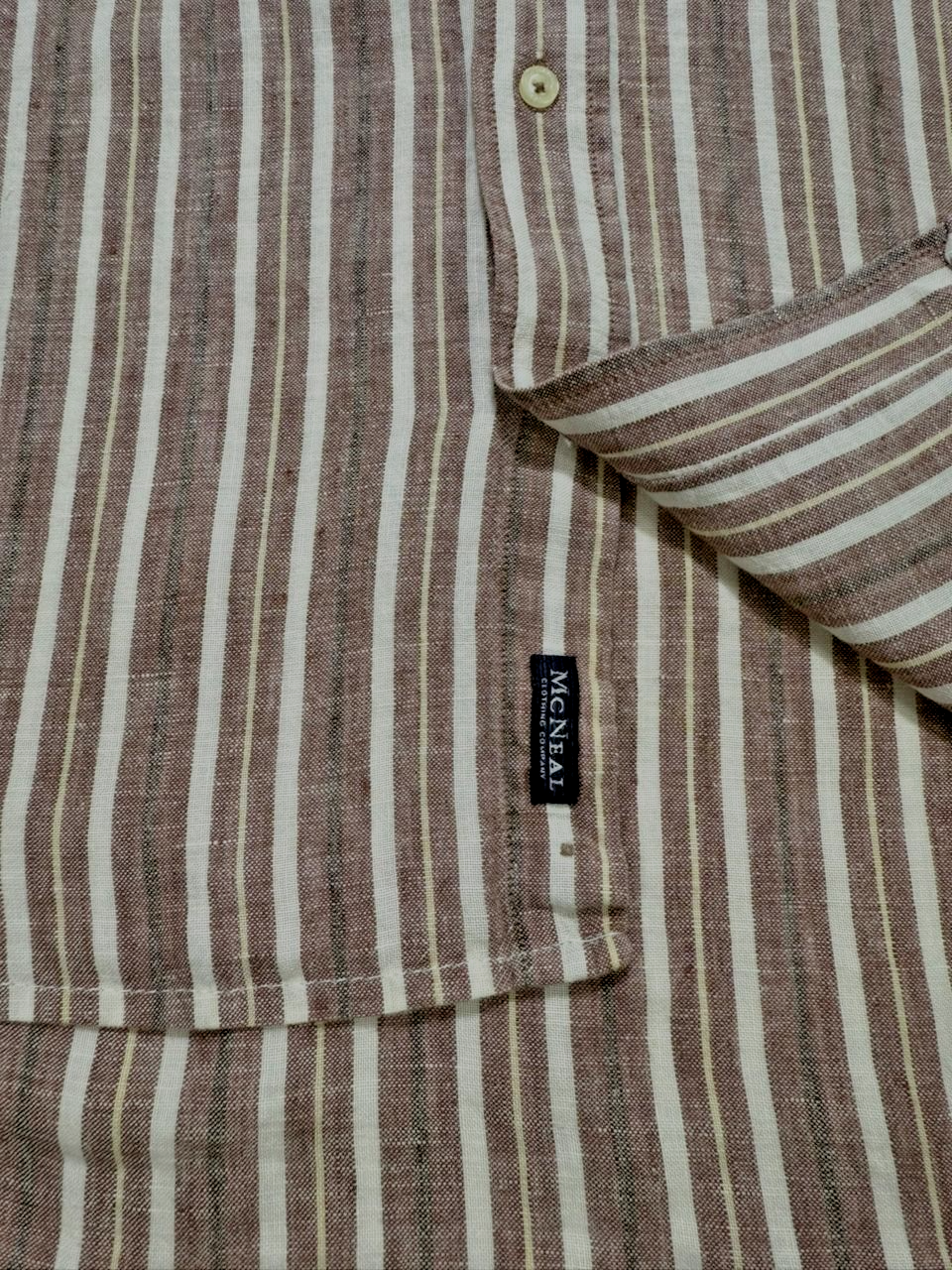 Mcneal Linen Shirt Men Stripe Short Sleeve | Size: L