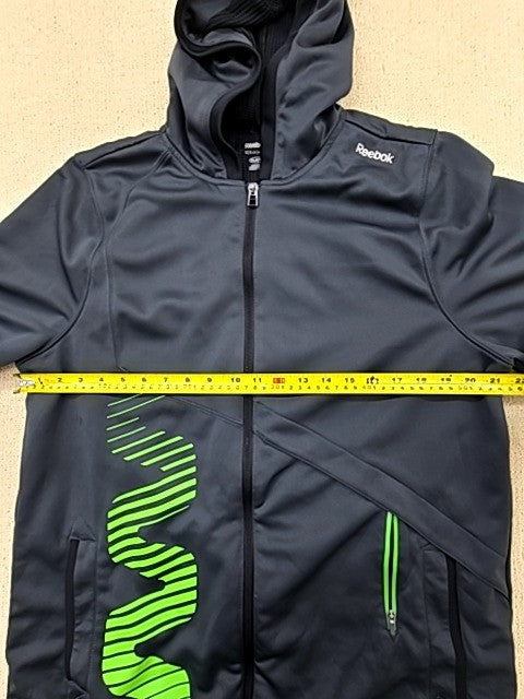 Reebok Men's XL Navy Full Zip Hoodie Neon Green Graphic Active
