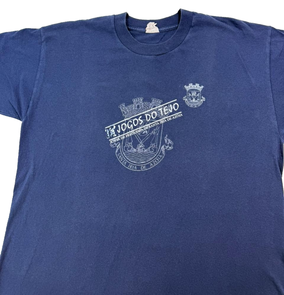 Vtg Unisex Jogos Do Tejo Portuguese T-Shirt Navy Graphic Print Size L