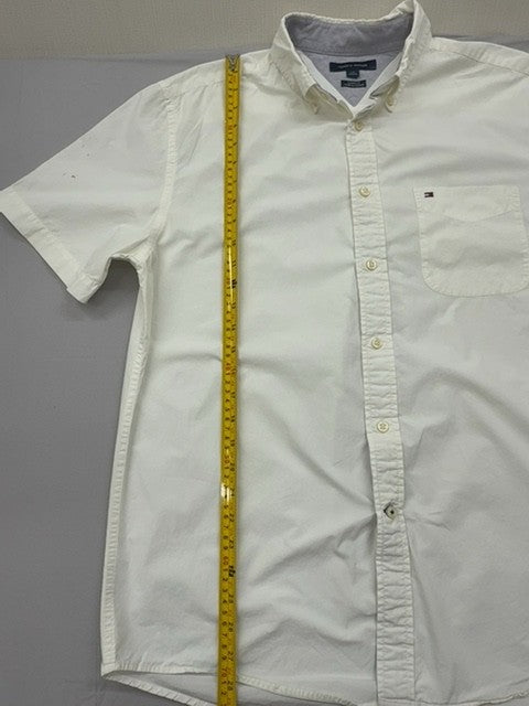 Tommy Hilfiger Men's White Short Sleeve Button-Down Shirt LG Cotton