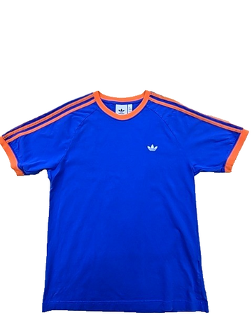 Adidas Men's 3 Stripe Blue Orange L Short Sleeve Poly T-Shirt