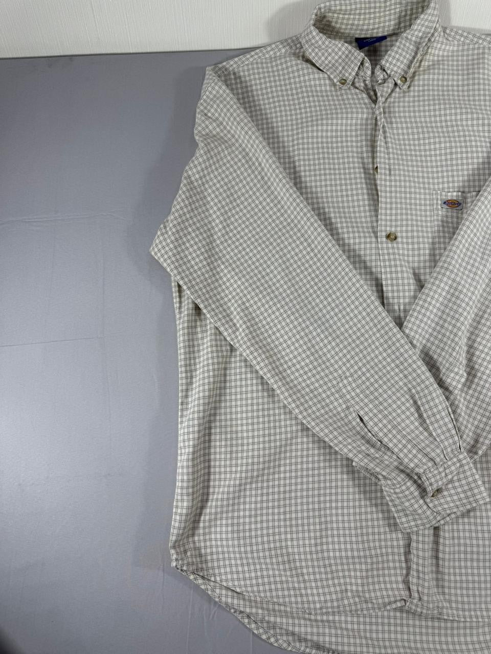 Dickies Men's Button Up Shirt Large L Grey Check Long Sleeve Workwear