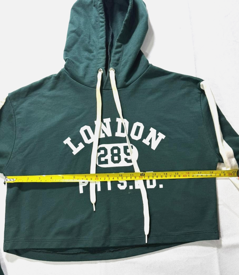 Vintage Style London 289 Phys. Ed. Green Cropped Hoodie Sweatshirt Women's