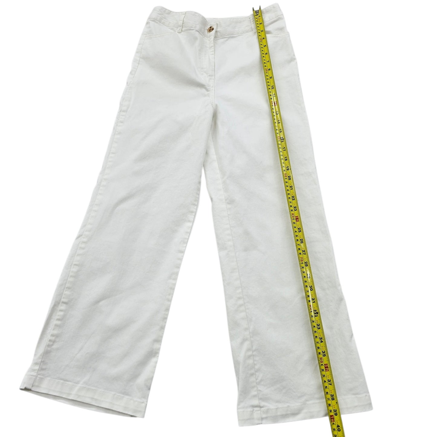 C'est Beau Women White Stretch Cotton Canvas Pants Size 12 UK Straight Leg
