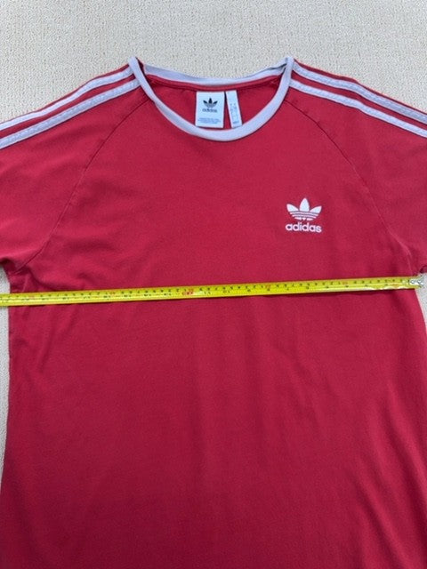Adidas Originals Red Striped Cotton T-Shirt Crew Neck Short Sleeve L