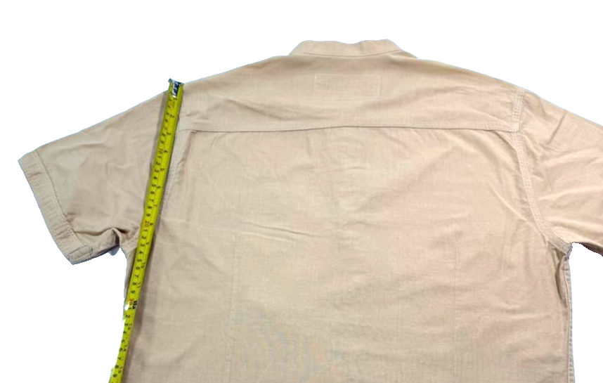 Diesel Tan Khaki Short Sleeve Shirt Mandarin Band Collar Casual Size L